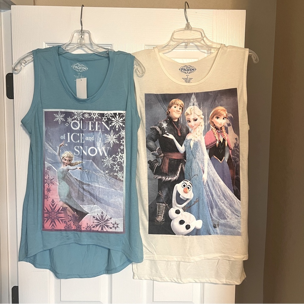 NWT Set of Two Disney Frozen Themed Sleeveless Shirts Tank Tops Size Med C10